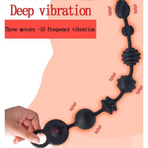 3 Motors Powerful Vibrators Anal Beads Silicone Prostate Massager Super Long Butt Plug Soft Deep Vibration Exercise Plug