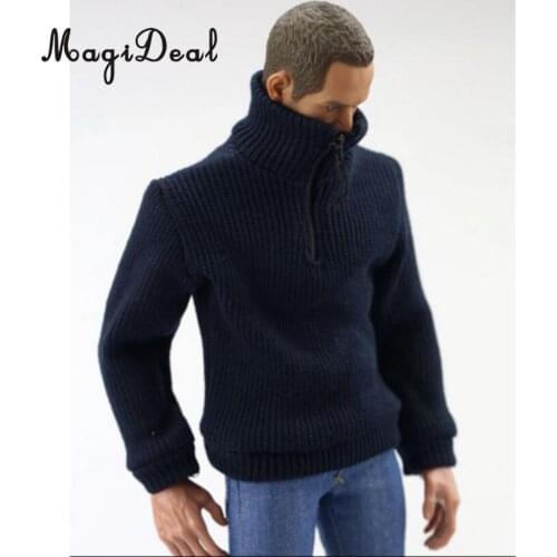 MagiDeal 1/6 Scale Mens Dark Blue Knitted Jumper Sweater Long Sleeve for 12 Inch HT BBI Action Figure