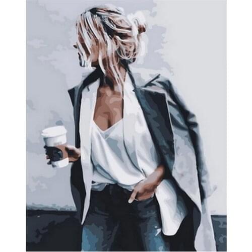 Unframe diy paintings by numbers figure painting pictures by number for wall decor 4050cm office lady