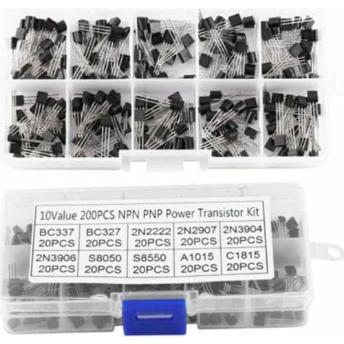 200pcs 10Values Transistor Assortment Assorted Kit BC337, BC327, 2N2222, 2N2907, 2N3904, 2N3906, S8050, S8550, A1015, C1815