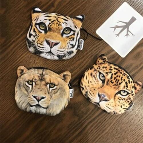 New Coin Bag Simulation Tiger Lion Animal Cartoon Pattern Coin Purses Colorful Small Bag Wallet For Travel Dropship
