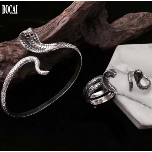 New s925 pure silver jewelry domineering personality cobra king bracelet / ring exaggerated personality men and women jewelry