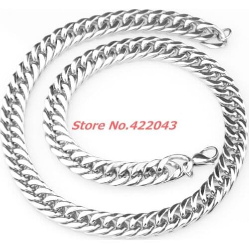 Charming 12mm 7-40" Mens Chain Boys Cuban Curb Link Silver color 316L Stainless Steel Necklace Xmas Gift
