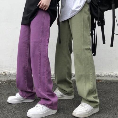 Solid Color Cargo Jeans Men Korean Casual Jeans Mens Fashion Loose Straight-leg Jeans Mens Streetwear Retro Denim Trousers Men