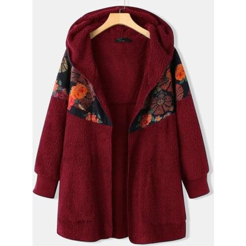 Autumn And Winter 2021 New Hooded Zipper Ethnic Style Printed Long Sleeve Plus Velvet Womens Loose Jacket Qn