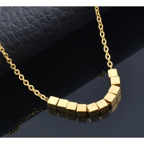 KIOOZOL 2021 New Cube String Pendant Stainless Steel Choker Necklace for Women Fashion Jewelry 2021 Trend 336 KO2