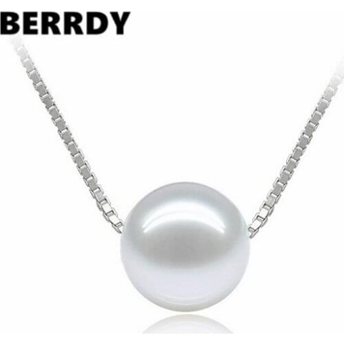REAL PEARL 925 Sterling Silver Pearl Necklace, 9-10mm Big Size Natural Pearl Jewellery for Charm Lady