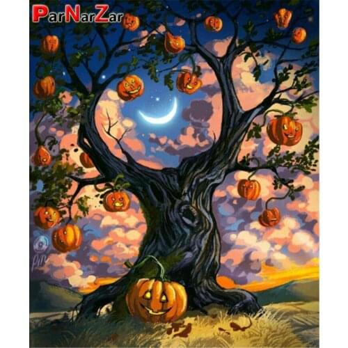 ParNarZar Diamond Painting Paste Pumpkin Full Drill with Round Resin Diamonds Tree Cross Diamond Art Painting
