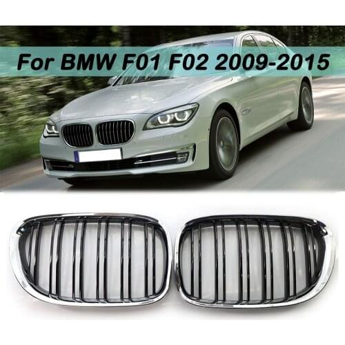 Front Kidney Grille Hood Grills Double Line For BMW F01 F02 7 Series 2009-2015 Glossy Black Chrome Frame Grille