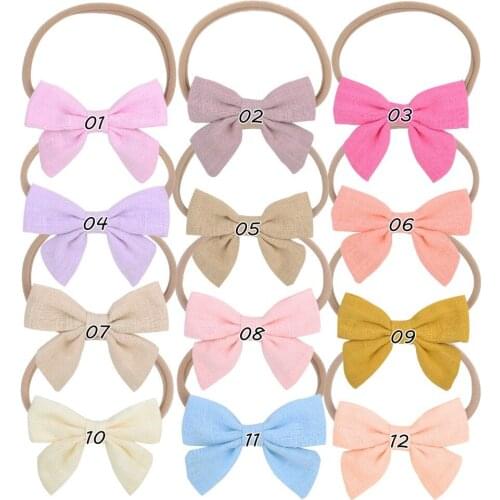 12 PCS/LOT, Baby Girls Fabric Bow Nylon Headbands, Flower Bow Baby Hair Accessories Birthday Party Gift
