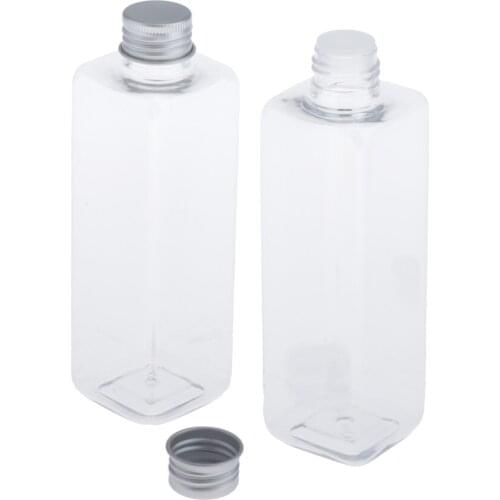 2 Pieces 250ml Empty Square PET Refillable Plastic Squeeze Bottles Travel Body Lotion Cream Containers with Aluminum Screw Caps