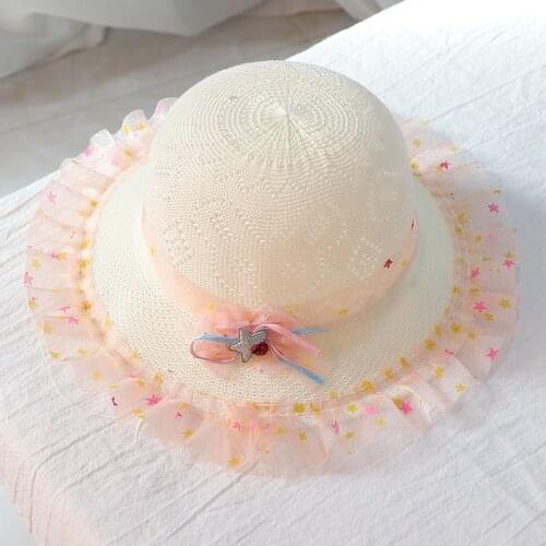 Summer Childrens straw hats Baby girls breathable lace Cap bow Beach Sun Hat Wide brim Kids Princess travel sunshade Hat