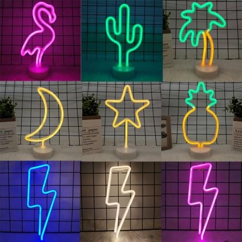 LED Neon Lightning Flamingo Art Sign Light Children Bedroom Pendant Night Light Family Party Holiday Decoration Christmas Gift