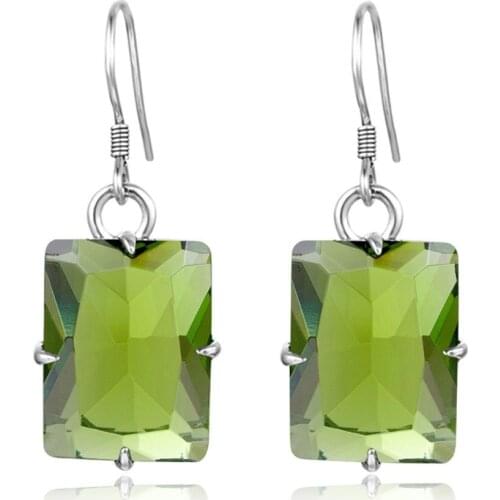 Szjinao Silver Earrings For Women Genuine 925 Sterling Silver Long Earrings Punk Gemtone Peridot Rectangle Silver 925 Jewelry