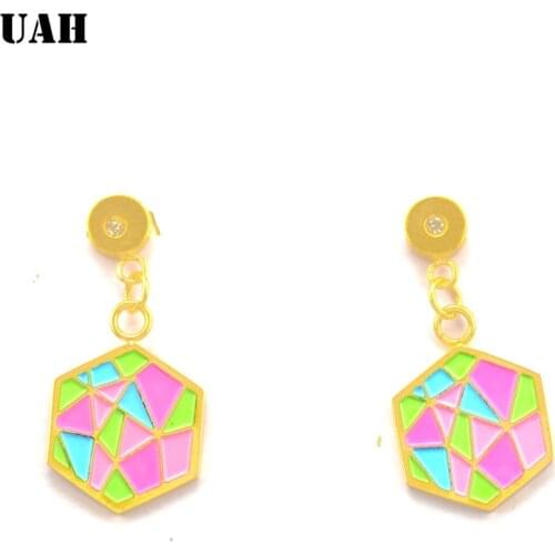 UAH Minimalist Simple Enamel Candy Color Hexagon Stud Earrings Cute Stainless Steel Earrings For Women Girl Party Jewelry Gift