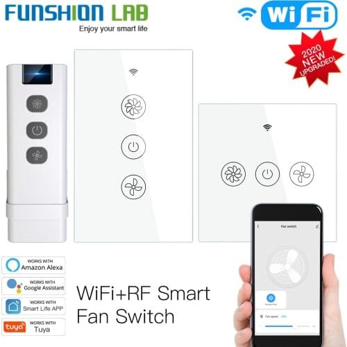 WiFi RF433 Smart Ceiling Fan Switch Smart Life/Tuya App 2/3 Way control Wireless Remote Control Works with Alexa and Google