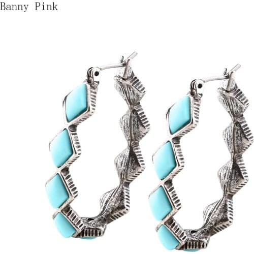 Vintage Geo Alloy Pendant Studs Earrings For Women Ethnic Resin Statement Post Earrings Fashion Jewelry Pendiente Chunky Earring