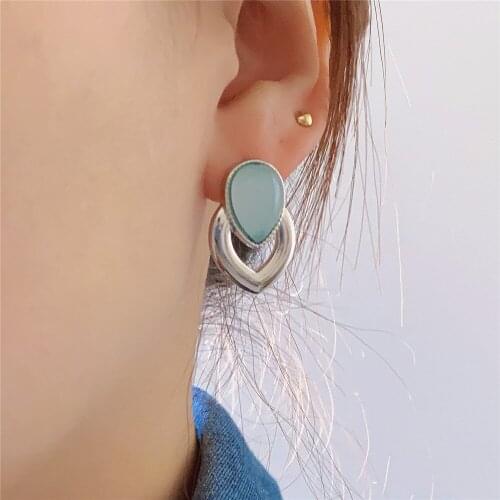 Casual Gold or Rhodium Color Plating Black Peach Mint Stone Stud Earrings For Women Bohemia Gorgeous Waterdrop Shape Jewelry