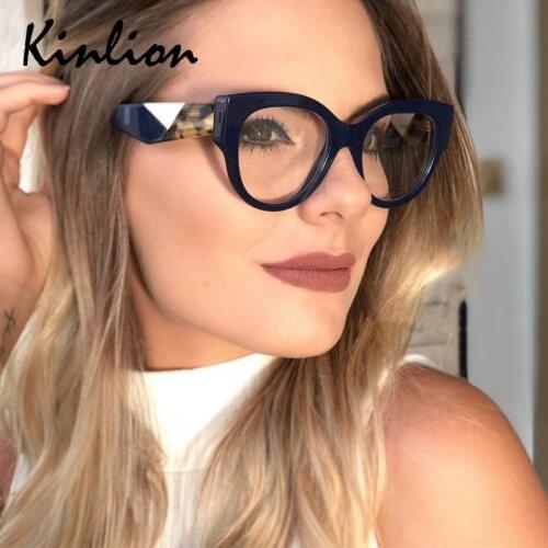 Kinlion Oversized Square Eyeglasses Frame Women Vintage Clear Leopard Cat Eye Glasses for Ladies Round Eyewear Frame Oculos De