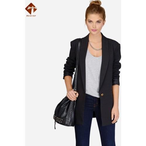 Women Blazer Shawl Collar Medium Long Suit Female Full Sleeve OL Basic Suits Coat Business Outerwear slim small suit plus size