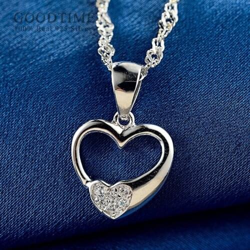 Fashion Pendant Necklace For Women 925 Sterling Silver Rhinestone Love Heart Necklace Jewelry Accessories For Wedding Party