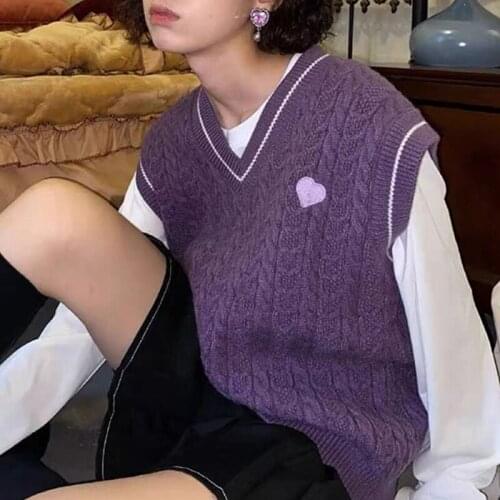 New 2021 Spring American Retro Purple V-neck Sweater Vest Sleeveless Knitted Vest Women Tide Ins