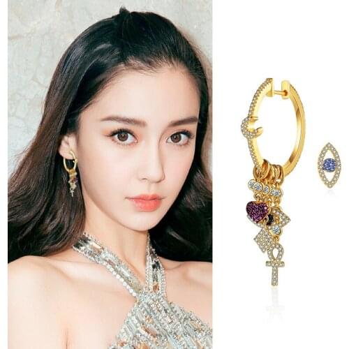 European and American style big design S925 gold needle devils eye heart-shaped lucky symbol earrings big brand ladies sweet ea