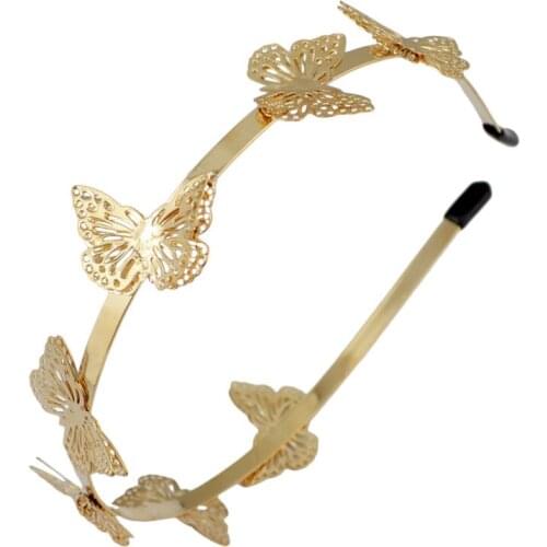 Gold Women Metal Butterfly Hairbands Thin Headbands Elegant Headdress For Daily Party Wedding Bridal Hair Accessories