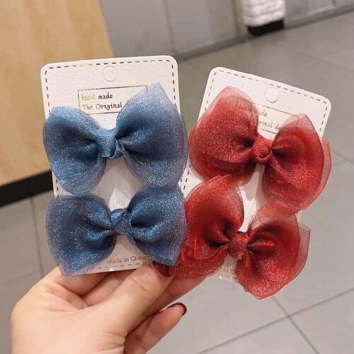 1Pair Cute Baby Kids Bowknot Hair Clips Korean Style Mesh Yarn Lace Hairpins Headwear Sweet Organza Barrettes Hair Accessories
