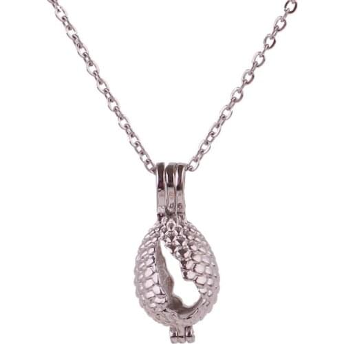 10pcs Copper shell seaside Beads Cage Essential Oil Diffuser Perfume Pearl Cage Locket necklace 45cm stainless steel chains