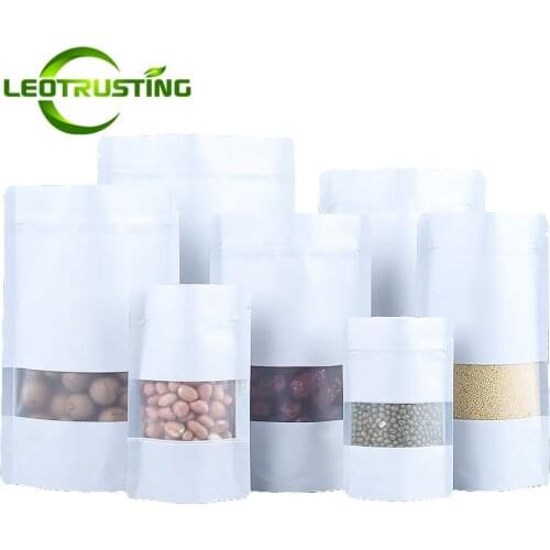 100pcs Stand up Matte White Aluminum Foil Window Zip Lock Bag Resealable Visible Snack Jewelry Spice Cereals Gifts Sealing Bags