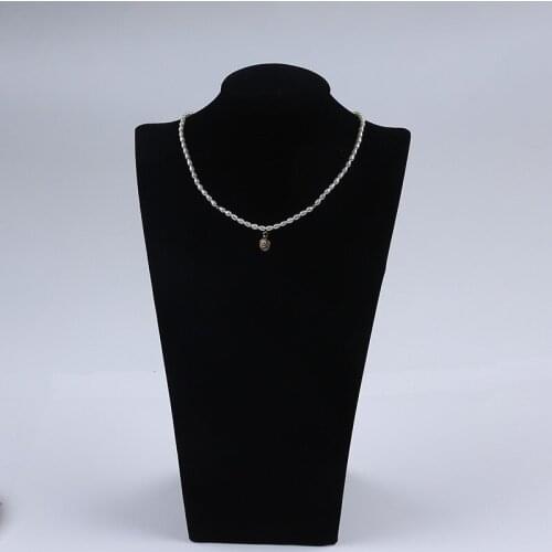 2-3mm Nature Rice Shape Pearl Necklace With Pendant Handmade Natural Pearl Necklace