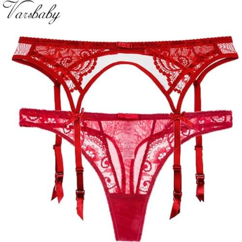 Varsbaby womens sexy lace comfortable underwear panties+garters 2 Pcs