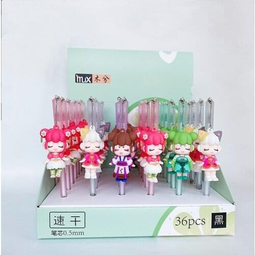 36 pcs/lot Kawaii Retro Girl Doll Pendant Gel Pen Cute Black ink Signature Pens Promotional Gift Stationery School Supplies