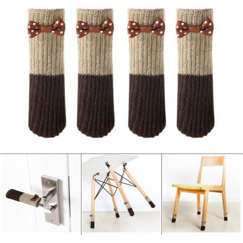 4Pcs Cute Table Foot Socks Chair Leg Covers Floor Protectors Non-Slip Knitting Socks For Furniture Cartoon Home Decor