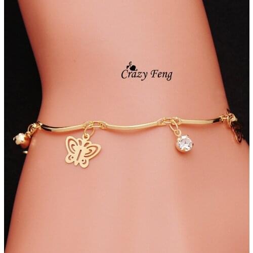 Free shipping top quality trendy summer style Brand New fashion hot butterfly crystal jewelry charm bracelet & anklet for women
