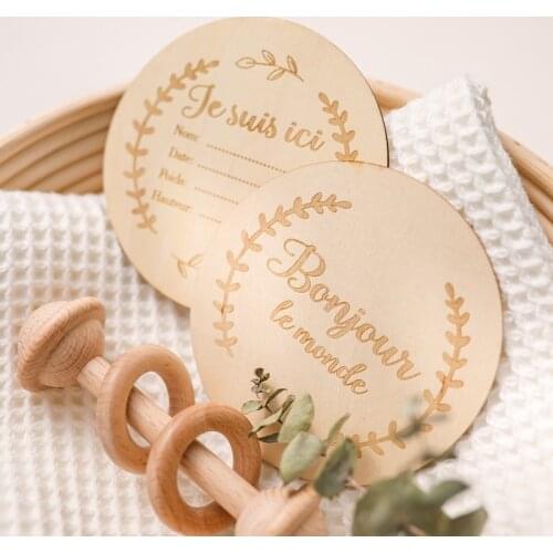 Baby Month Milestone Card Wooden French Spanish Milestone Card Handmade Monthly Memorial Commemorative Photo Props Baby Souvenir