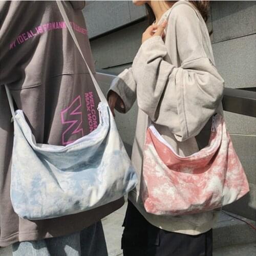 Tie-dye Canvas Shoulder Bag Women Casual Tote Messenger Bags Unique Fashion Cotton Female Canvas Handbags Casual Cross-body Bags