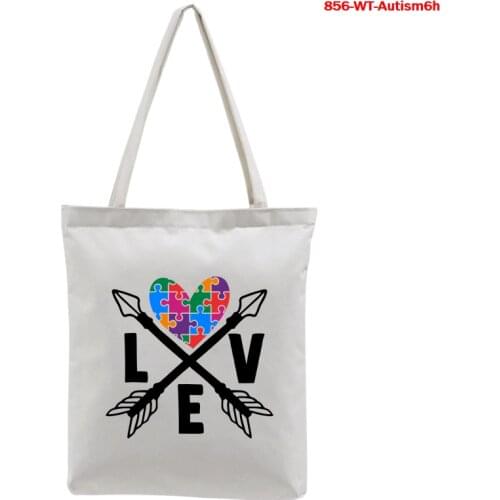 Autism Seeing The World Differently Pattern Women Canvas Bag Shopping Bag Shoulder Bags Student Casual Handbag Reusable Eco Tote