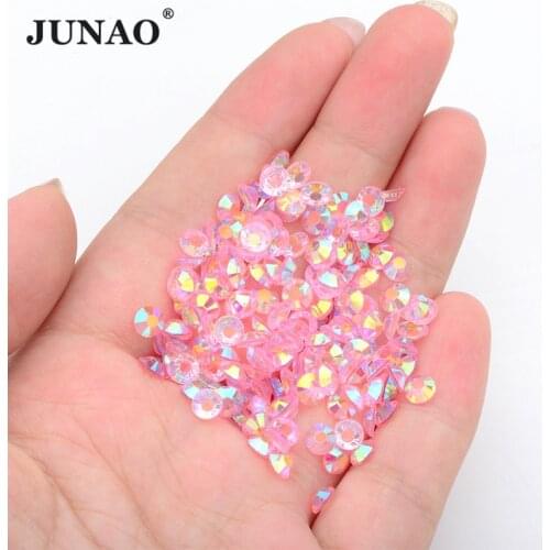 JUNAO Wholesale 2mm 3mm 4mm 5mm 6mm Transparent Pink AB Resin Loose Rhinestones Round Flatback Crystal Strass Glitter Stone