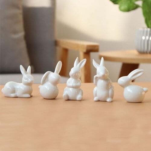 Ceramic Cute Pure White Rabbit Figurines Porcelain Cabinet Home Decoration Girl Gift Statue China Handmade Polish Desktop DHYY05