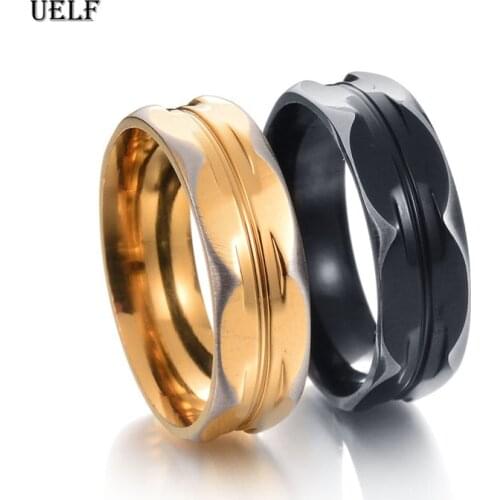 Uelf Titanium Steel Black Classic Ring For Men Wedding Bands Gold Rings Male Jewelry Drop shipping