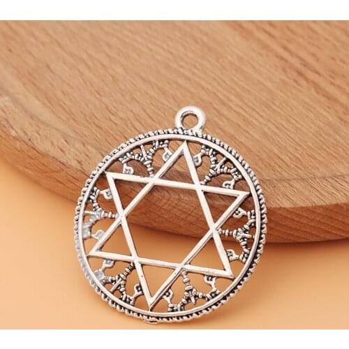 20pcs/Lot Tibetan Silver Star of David Round Circle Charms Pendants for Jewelry Making Accessories