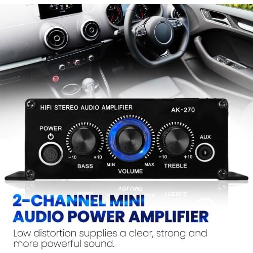 12V 2A Audio Mini Amplifier AMP, 2-Channel Audio Bass Treble Input Power Speakers for Car Wall Small Portable Home