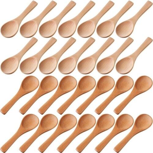Small Wooden Spoons Mini Tasting Spoons Condiments Salt Spoons for Kitchen Cooking Seasoning Oil Coffee Tea Sugar 30Pcs