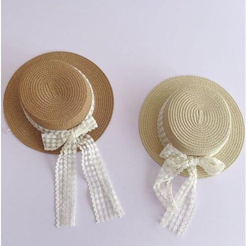 2021 Summer New Arrival Girls Fashion Lace Bow Hats Kids Straw Hats Baby Girl Hat