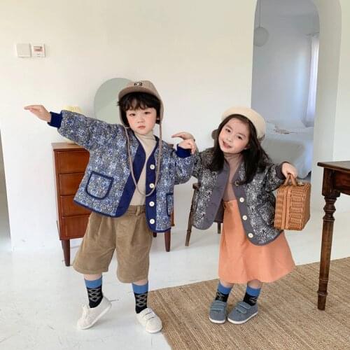 Autumn Winter boys girls retro floral quilted jackets Kids children fashion coats outwears