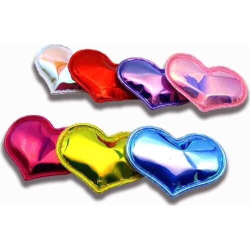 Sew on Mix Color 4.3*3cm 20pcs/lot pu shiny heart Padded Appliques for Cloth Decoration, crown Hair clip Accessories