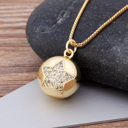 Dropshipping Wholesale Chain Necklaces Gold Copper Zircon Star Ball Design Pendant Necklace Gothic Birthday Party Jewelry Gifts