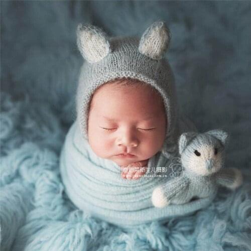 Newborn photo prop bonnet kitty cat toy stuffed Animal Baby Photo hat with kitty ears